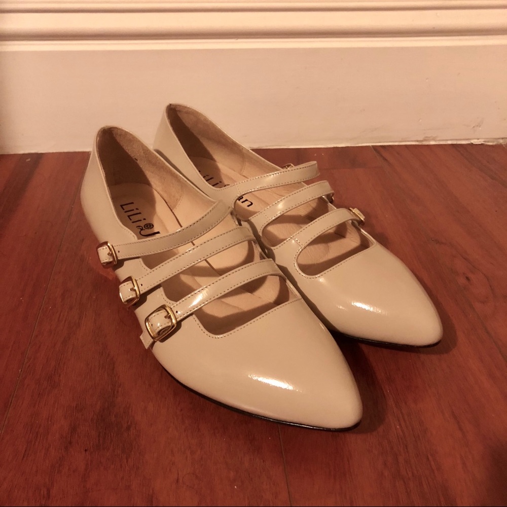 LiLi Jan Low Heel Nude Mary Jane Shoes